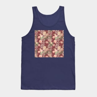 delicate pink roses on terracotta background and vintage pattern Tank Top